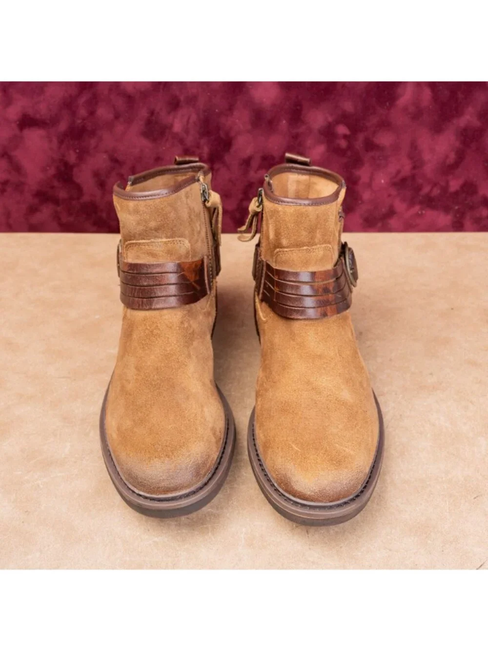 Sofft Women Lavina Brown Suede Lug Zip Strap Fashion Ankle Boots sz 9.5
